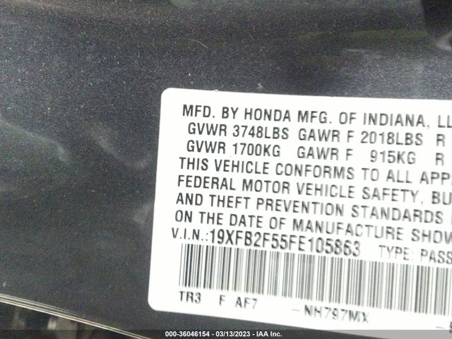 Honda Civic Sedan Lx 2015 19XFB2F55FE105863 Image 10