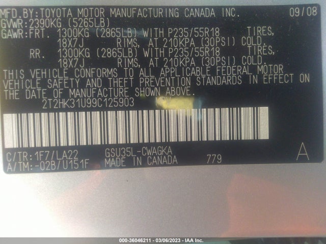 2T2HK31U99C125903 Lexus RX 350