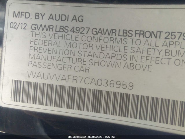 Aukcja sprzedaży 2012 Audi S5 Prestige, vin: WAUVVAFR7CA036959, numer aukcji: 36046302