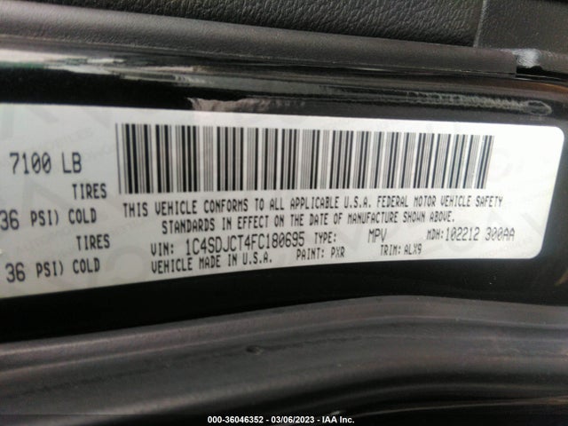 2015 DODGE DURANGO R/T VIN: 1C4SDJCT4FC180695