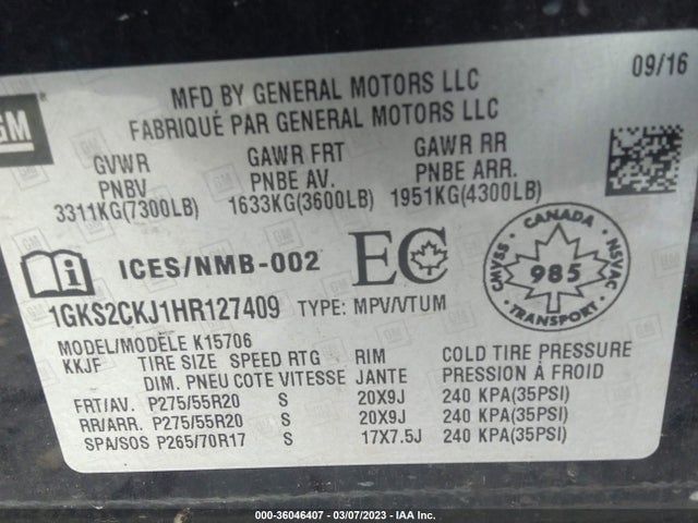 GMC YUKON DENALI 2017 1GKS2CKJ1HR127409 Image 9
