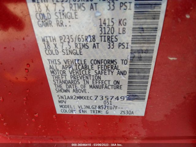 5N1AR2MMXEC735749 Nissan Pathfinder Sl