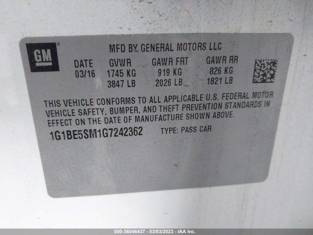 Chevrolet CRUZE LT 2016 1G1BE5SM1G7242362 Image 9