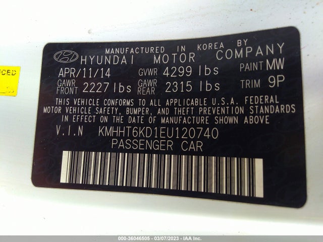 2014 HYUNDAI GENESIS COUPE 2.0T R-SPEC VIN: KMHHT6KD1EU120740