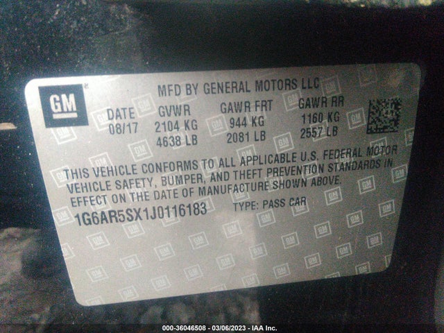 1G6AR5SX1J0116183 Cadillac Cts Sedan Luxury Rwd