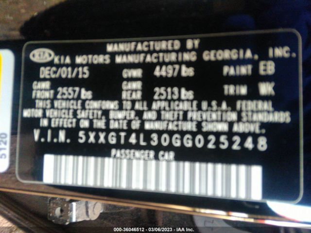 5XXGT4L30GG025248 KIA Optima Lx