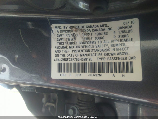 2016 Honda Civic Sedan Ex მანქანა იყიდება აუქციონზე, vin: 2HGFC2F76GH528120, აუქციონის ნომერი: 36046524