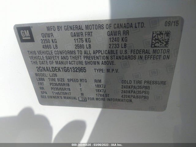 Chevrolet Equinox Ltz 2016 2GNALDEK1G6132965 Image 11