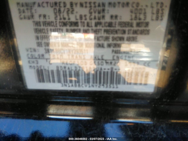 Nissan SENTRA SV 2022 3N1AB8CV1NY293511 Image 9