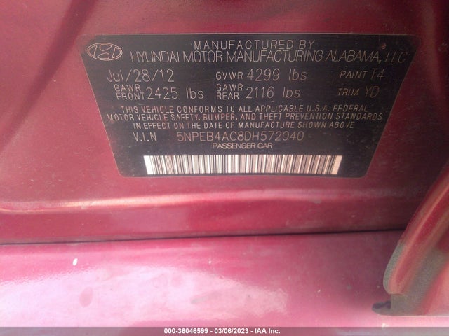 Hyundai SONATA GLS 2013 5NPEB4AC8DH572040 Image 9