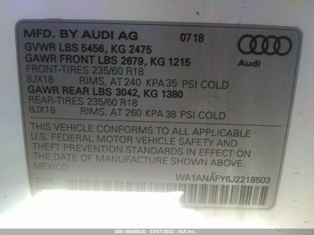 WA1ANAFY6J2218503 Audi Q5 Premium/tech Premium