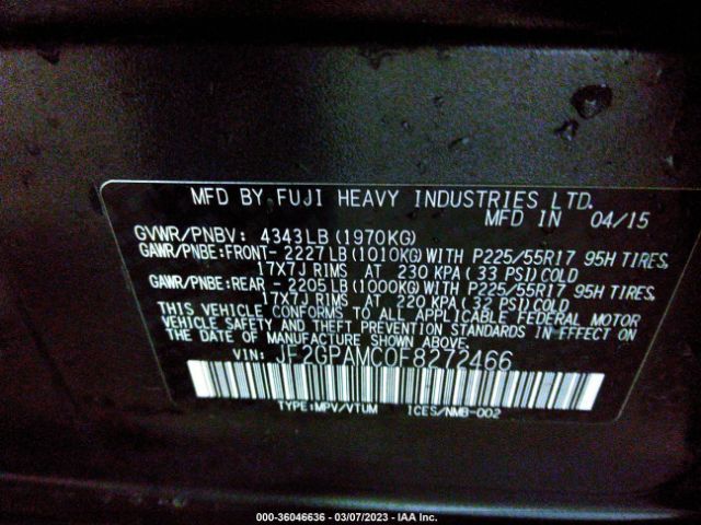 JF2GPAMC0F8272466 Subaru Xv Crosstrek Limited