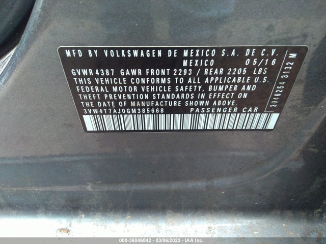 3VW4T7AJ0GM385668 Volkswagen Jetta Sedan 2.0t Gli Sel