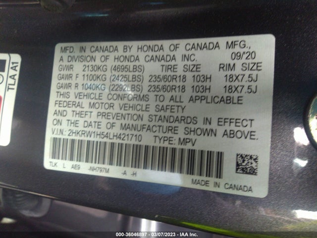 Honda CR-V EX 2020 2HKRW1H54LH421710 Image 9