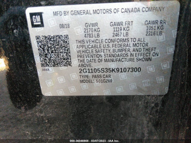 Chevrolet Impala Premier 2019 2G1105S35K9107300 Image 9
