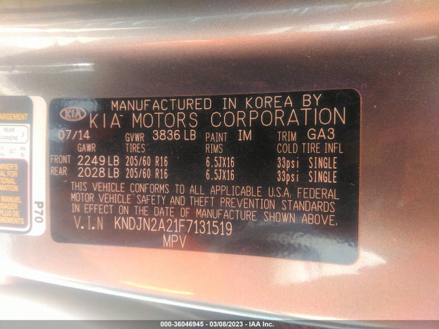 KIA Soul Base 2015 KNDJN2A21F7131519 Image 9