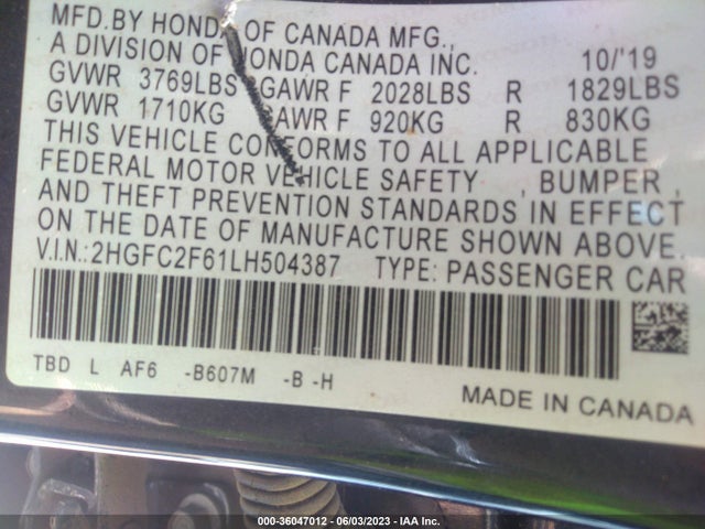 Honda Civic Sedan Lx 2020 2HGFC2F61LH504387 Image 9