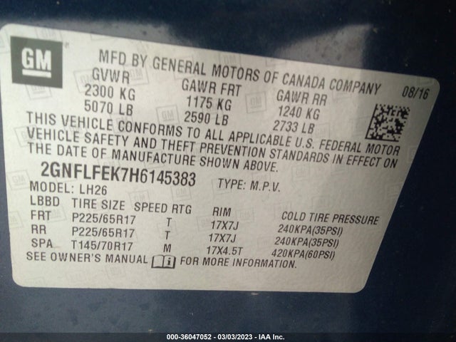 Chevrolet EQUINOX LT 2017 2GNFLFEK7H6145383 Image 11