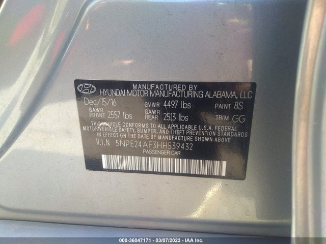 Hyundai Sonata 2.4l 2017 5NPE24AF3HH539432 Image 9