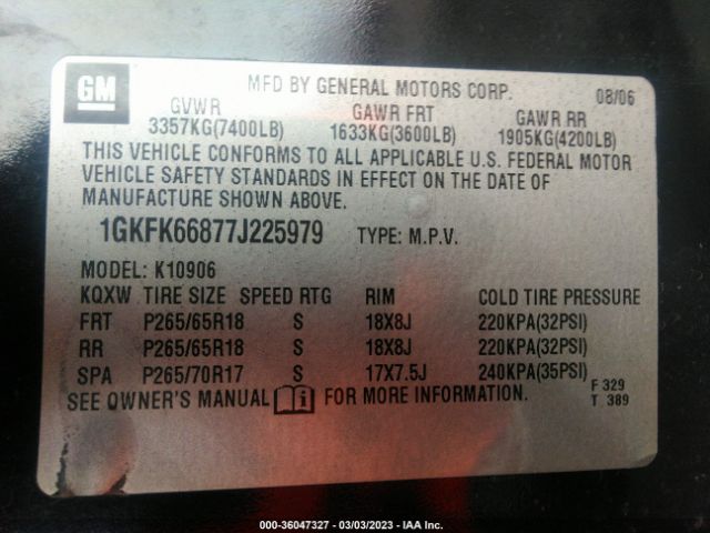 1GKFK66877J225979 GMC YUKON XL DENALI