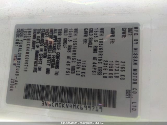 3N6CM0KN4MK699719 Nissan Nv200 Compact Cargo S