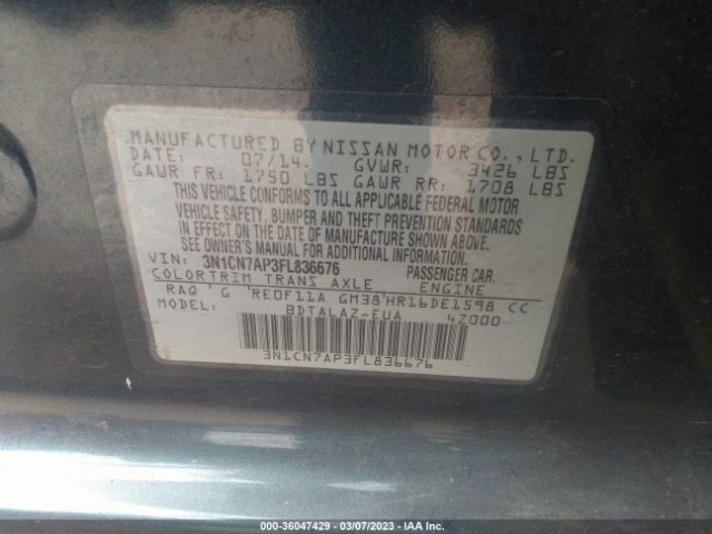 3N1CN7AP3FL836676 Nissan Versa S Plus