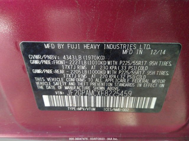 JF2GPAMCXF8225459 Subaru Xv Crosstrek Limited