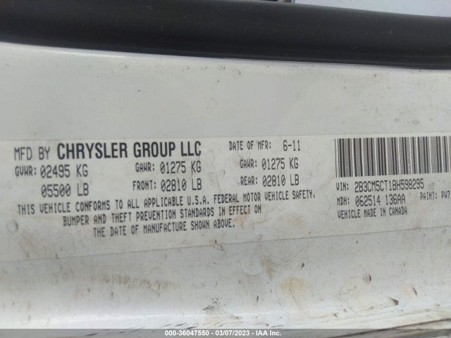 2011 DODGE CHARGER RT PLUS VIN: 2B3CM5CT1BH598295