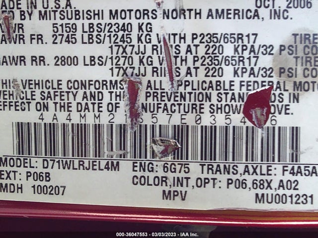 4A4MM21S57E035446 Mitsubishi Endeavor Ls