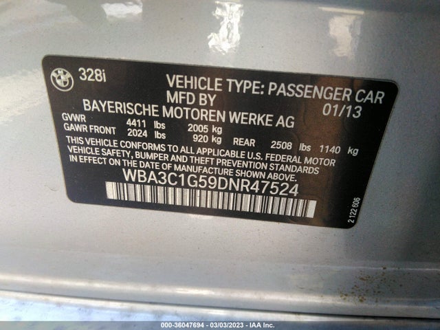 BMW 3 Series 328i 2013 WBA3C1G59DNR47524 Image 11