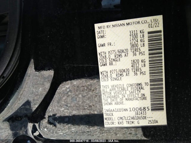 2022 Nissan Titan, VIN: 1N6AA1ED5NN100685