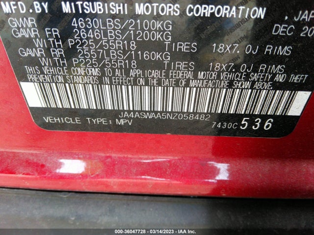 JA4ASWAA5NZ058482 Mitsubishi Eclipse Cross Se