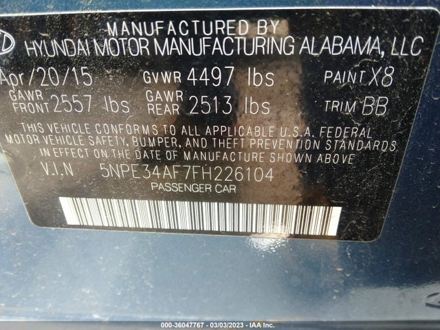 Hyundai Sonata 2.4l Limited 2015 5NPE34AF7FH226104 Image 11