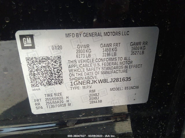 Chevrolet Traverse Rs 2020 1GNERJKW8LJ281635 Image 10