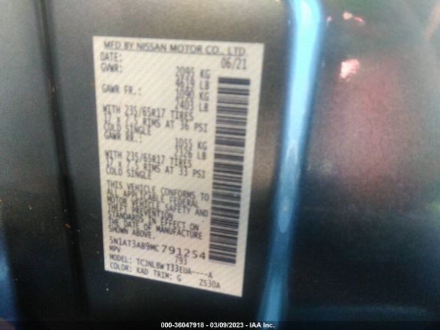 5N1AT3AB9MC791254 Nissan ROGUE S