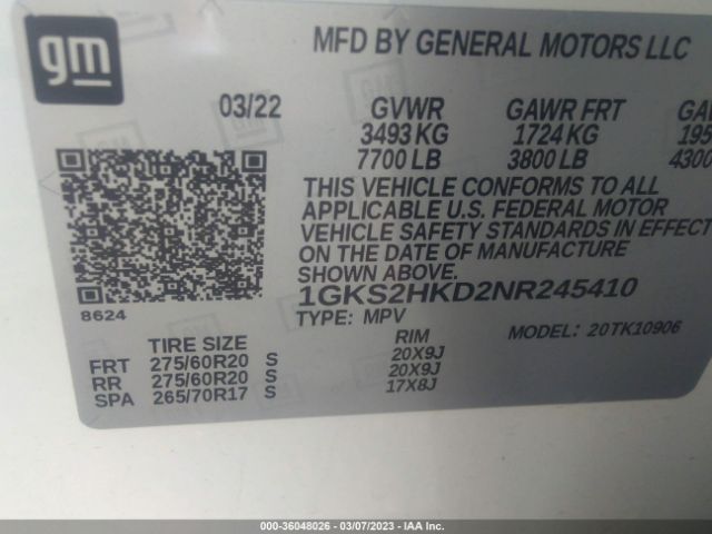 1GKS2HKD2NR245410 GMC Yukon Xl At4