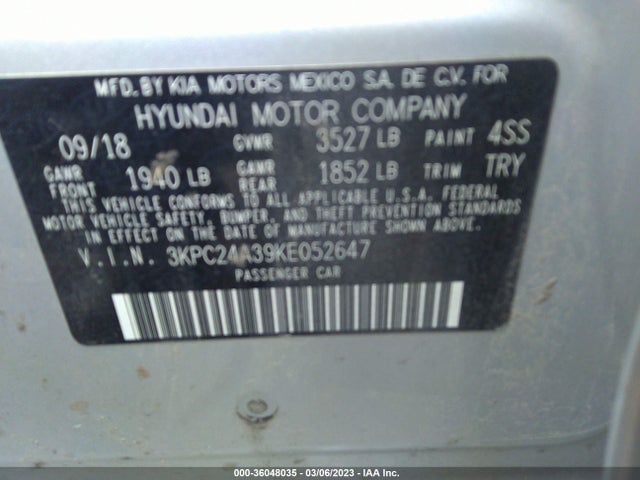 Hyundai ACCENT SE 2019 3KPC24A39KE052647 Image 10
