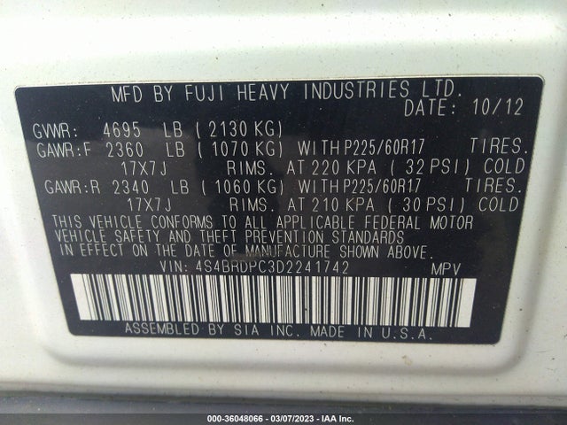 4S4BRDPC3D2241742 Subaru Outback 3.6r Limited