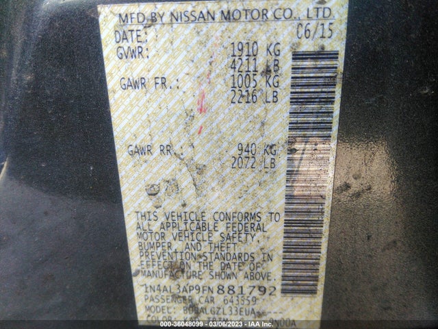 Nissan ALTIMA 2.5 2015 1N4AL3AP9FN881792 Image 10