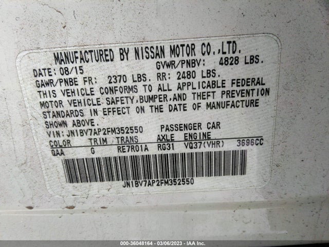 2015 INFINITI Q50 PREMIUM VIN: JN1BV7AP2FM352550