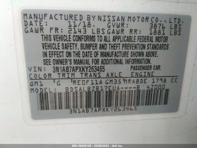 Nissan SENTRA S 2019 3N1AB7APXKY263465 Image 9