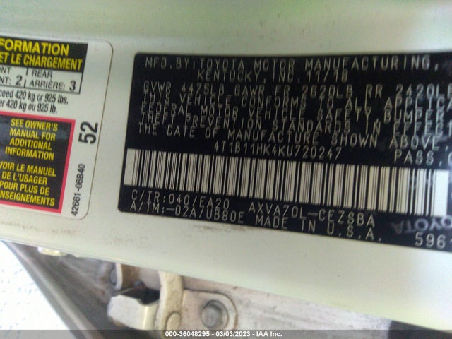 2019 Toyota Camry, VIN: 4T1B11HK4KU720247