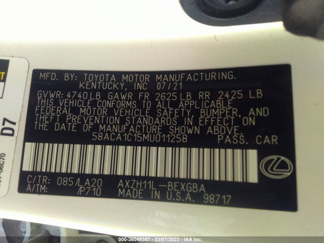 58ACA1C15MU011258 Lexus Es Es 300h