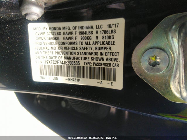 Honda Civic Sedan Ex 2018 19XFC2F74JE200535 Image 10
