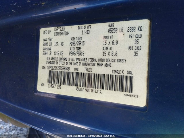Dodge Dakota 1994 1B7GL23Y2RS536548 Image 10