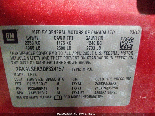 GMC Terrain Sle 2013 2GKALSEK3D6324157 Image 9