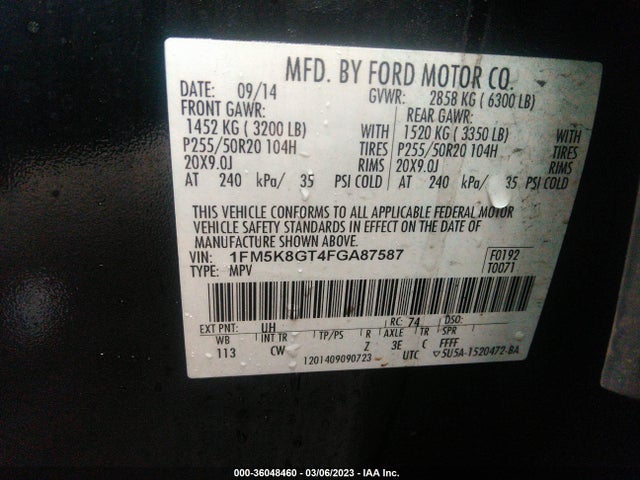 Ford EXPLORER SPORT 2015 1FM5K8GT4FGA87587 Image 9