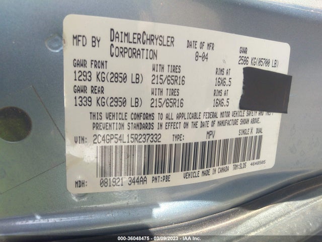 2C4GP54L15R237332 Chrysler Town & Country Touring