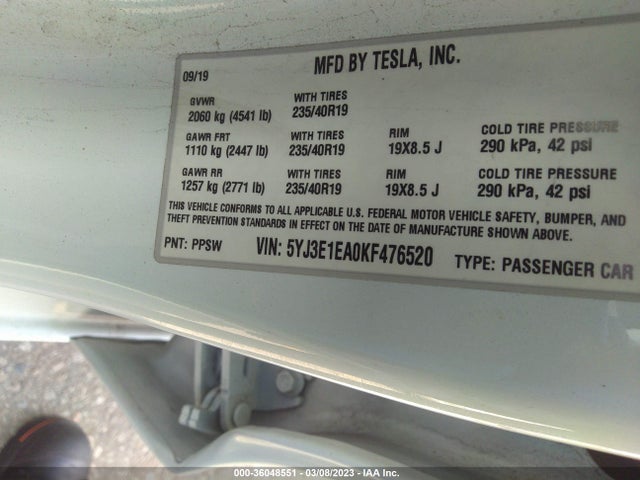 Tesla Model 3 Range 2019 5YJ3E1EA0KF476520 Image 10