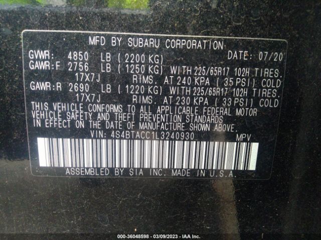 4S4BTACC1L3240930 Subaru Outback Premium